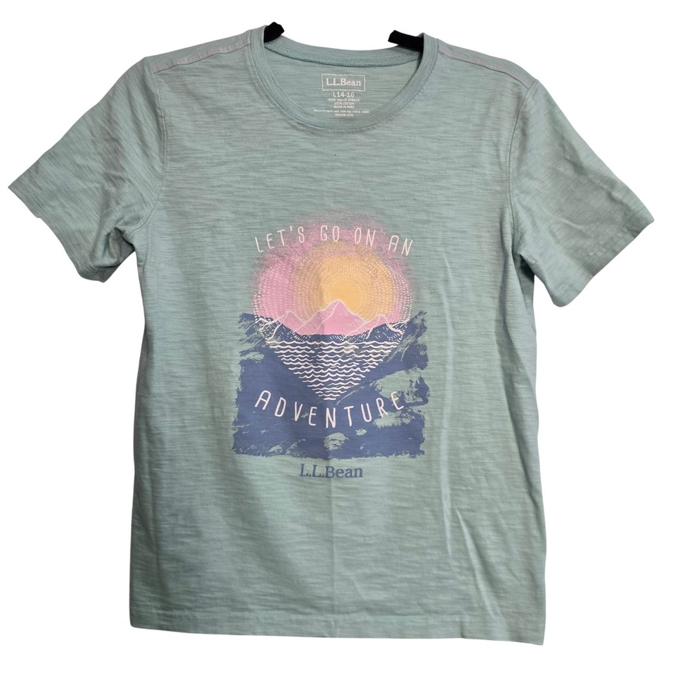 LL Bean Kids T‎ Shirt Size L 14 16 Adventure Mountain Sunset Graphic Tee